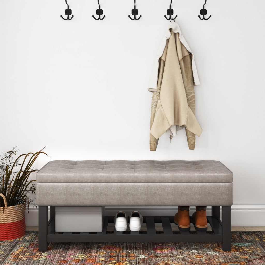 44" Gray and Dark Brown Leather Ottoman With Storage