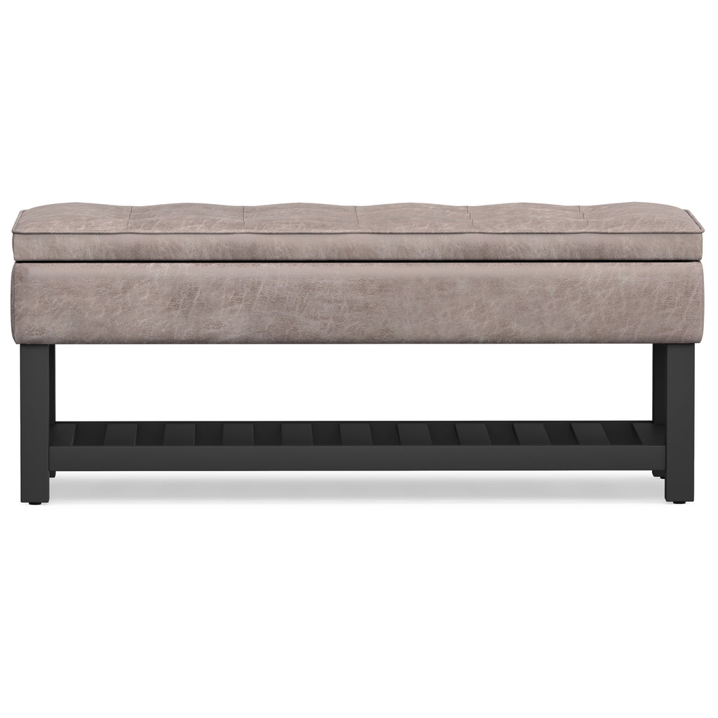 44" Gray and Dark Brown Leather Ottoman With Storage