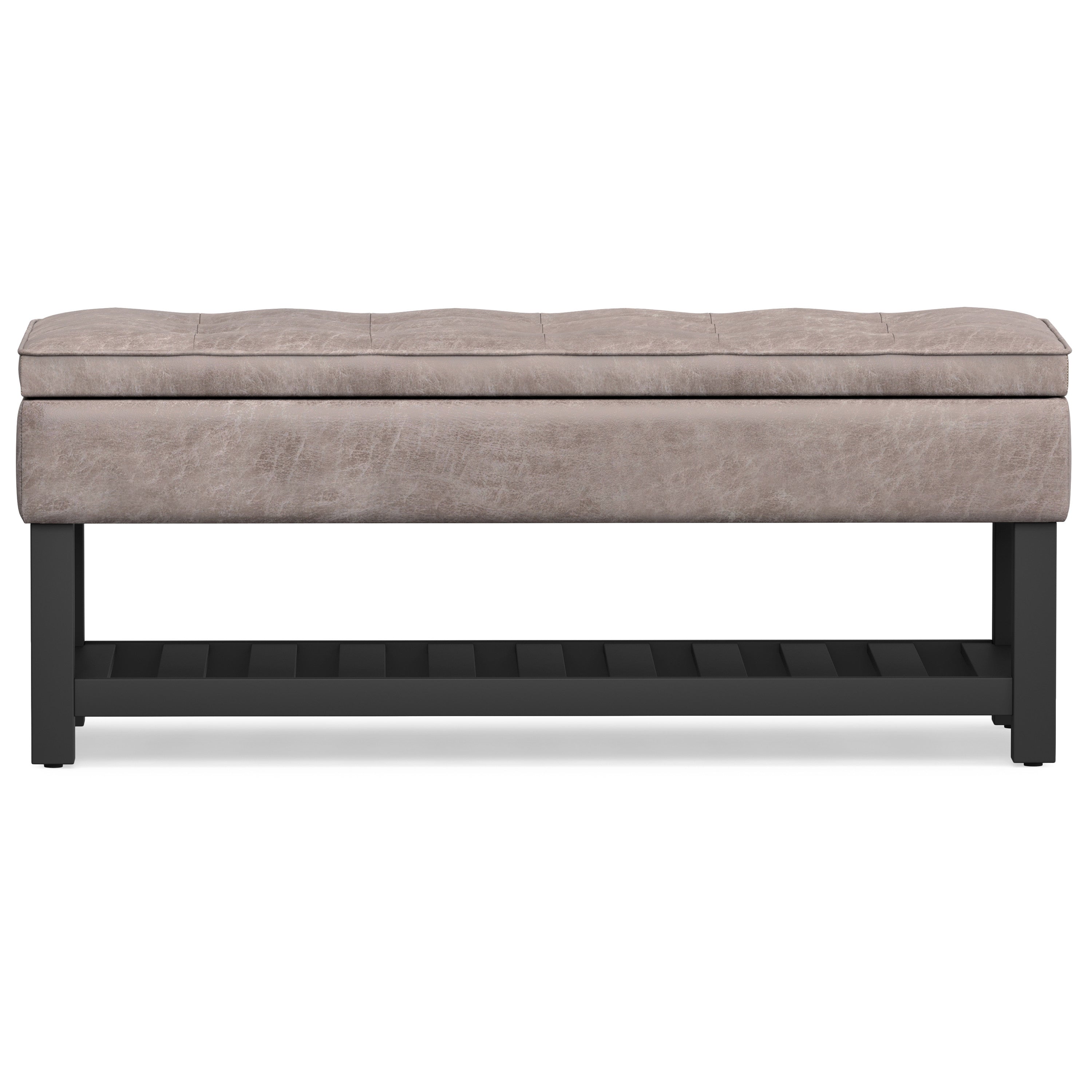 44" Gray and Dark Brown Leather Ottoman With Storage