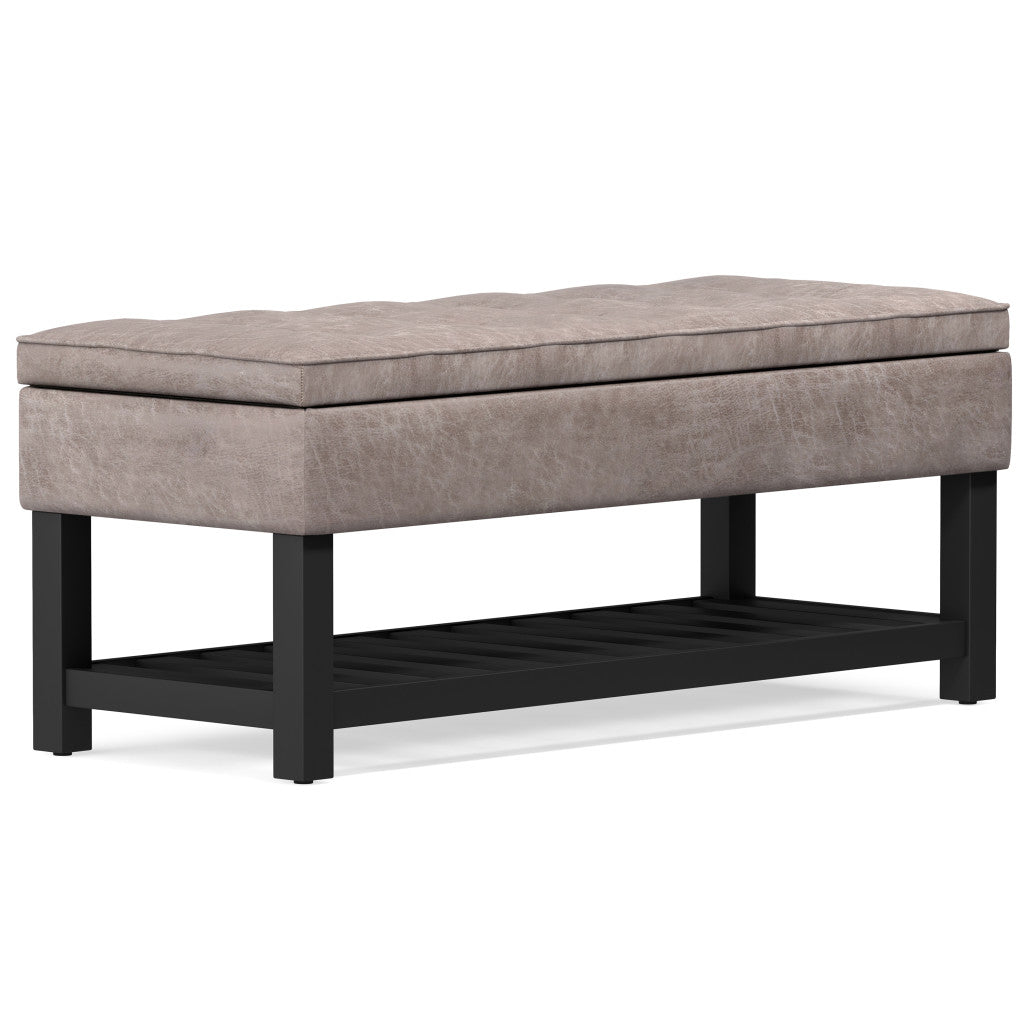 44" Gray and Dark Brown Leather Ottoman With Storage
