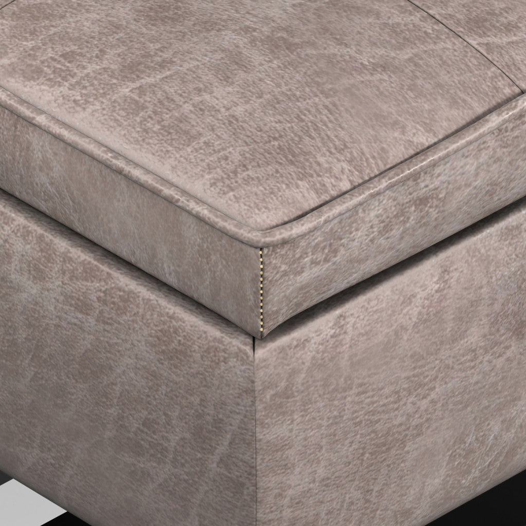 44" Gray and Dark Brown Leather Ottoman With Storage
