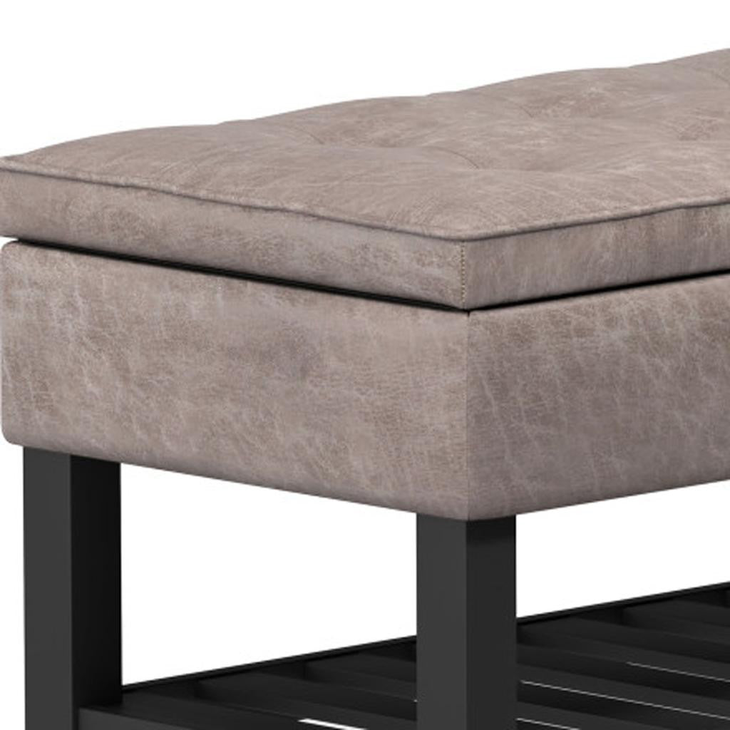 44" Gray and Dark Brown Leather Ottoman With Storage