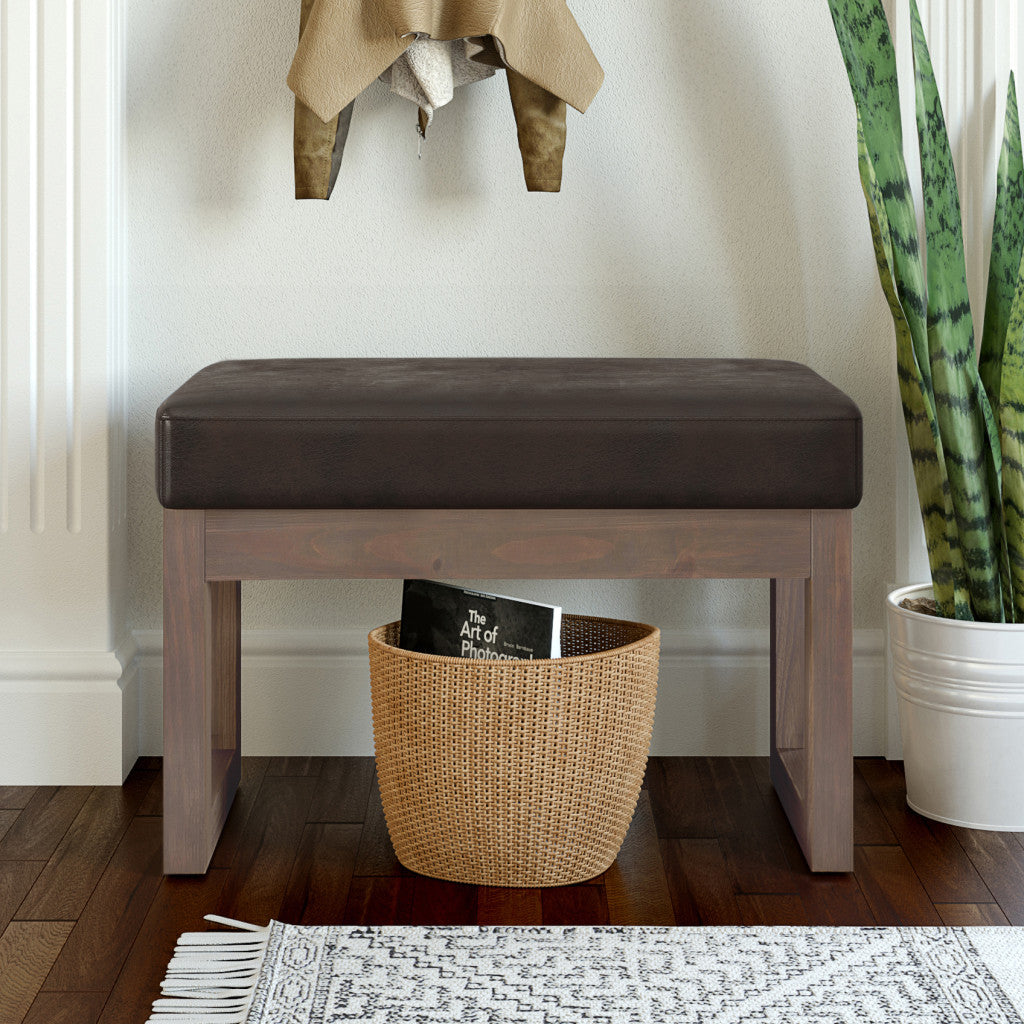 27" Brown Leather Footstool