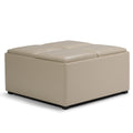 Front view of 35" Cream and Dark Brown Leather Cocktail Ottoman by Homeroots