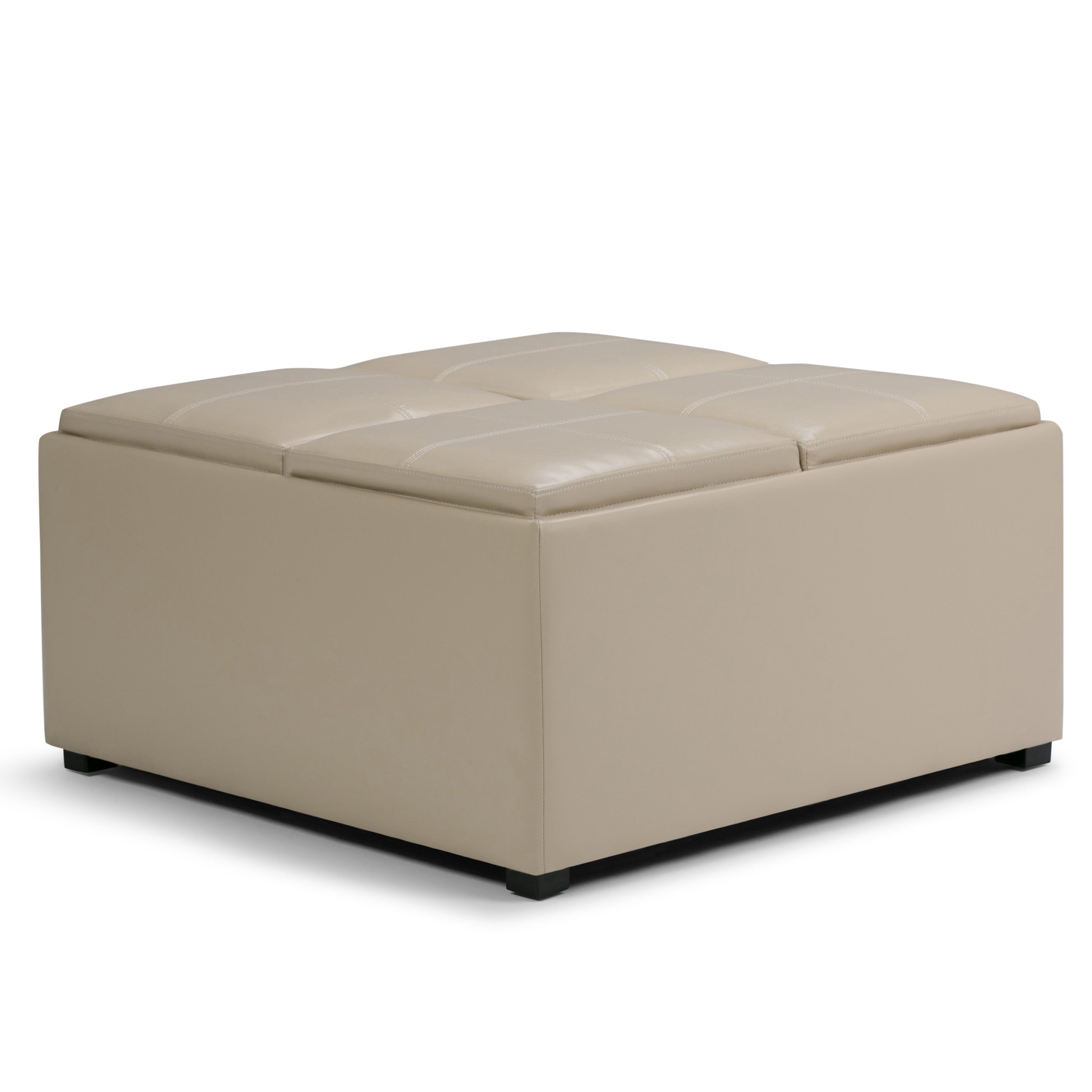 Front view of 35" Cream and Dark Brown Leather Cocktail Ottoman by Homeroots