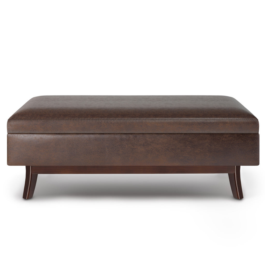 48" Brown Leather Cocktail Ottoman With Storage