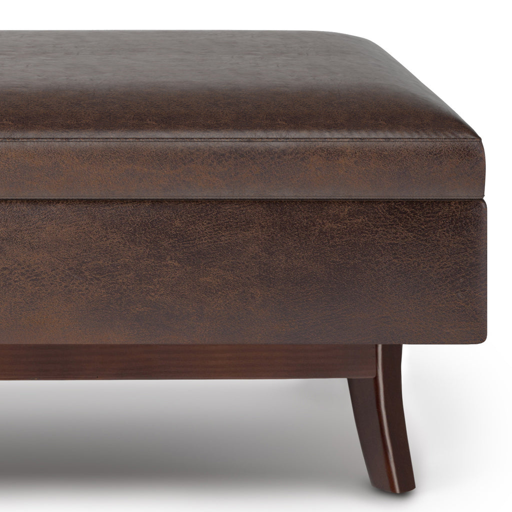 48" Brown Leather Cocktail Ottoman With Storage