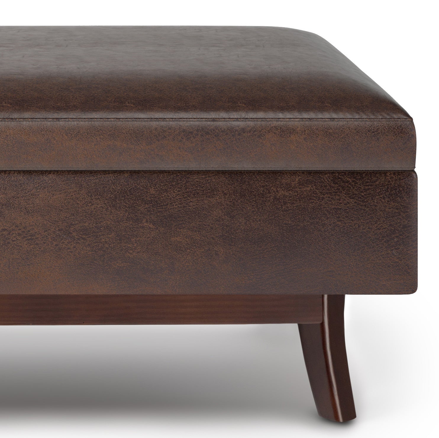 48" Brown Leather Cocktail Ottoman With Storage
