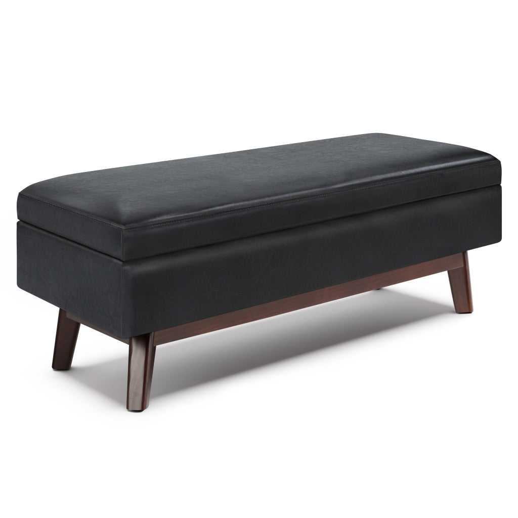 48" Black and Brown Leather Cocktail Ottoman With Storage