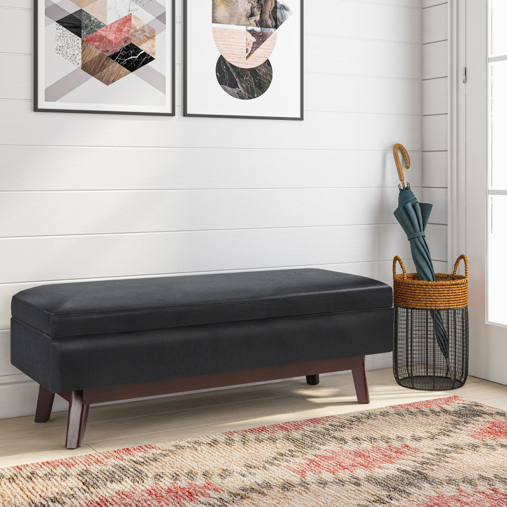 48" Black and Brown Leather Cocktail Ottoman With Storage