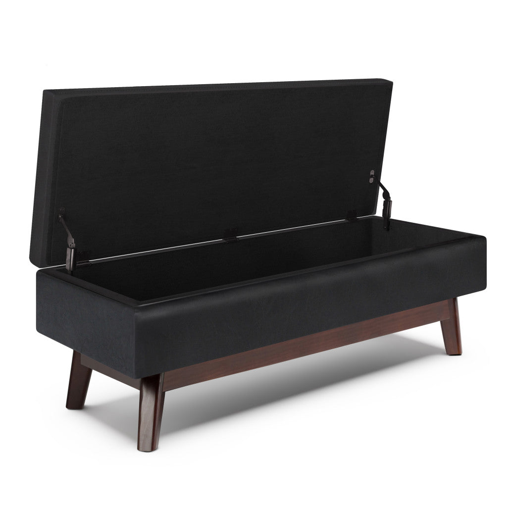 48" Black and Brown Leather Cocktail Ottoman With Storage