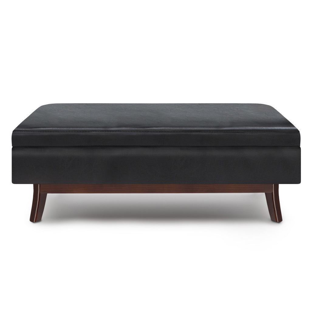 48" Black and Brown Leather Cocktail Ottoman With Storage