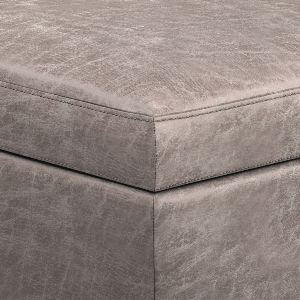 48" Gray and Brown Leather Cocktail Ottoman With Storage