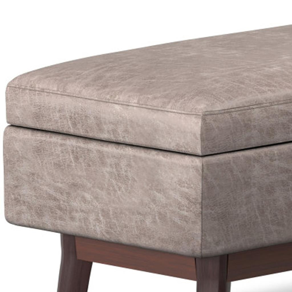 48" Gray and Brown Leather Cocktail Ottoman With Storage