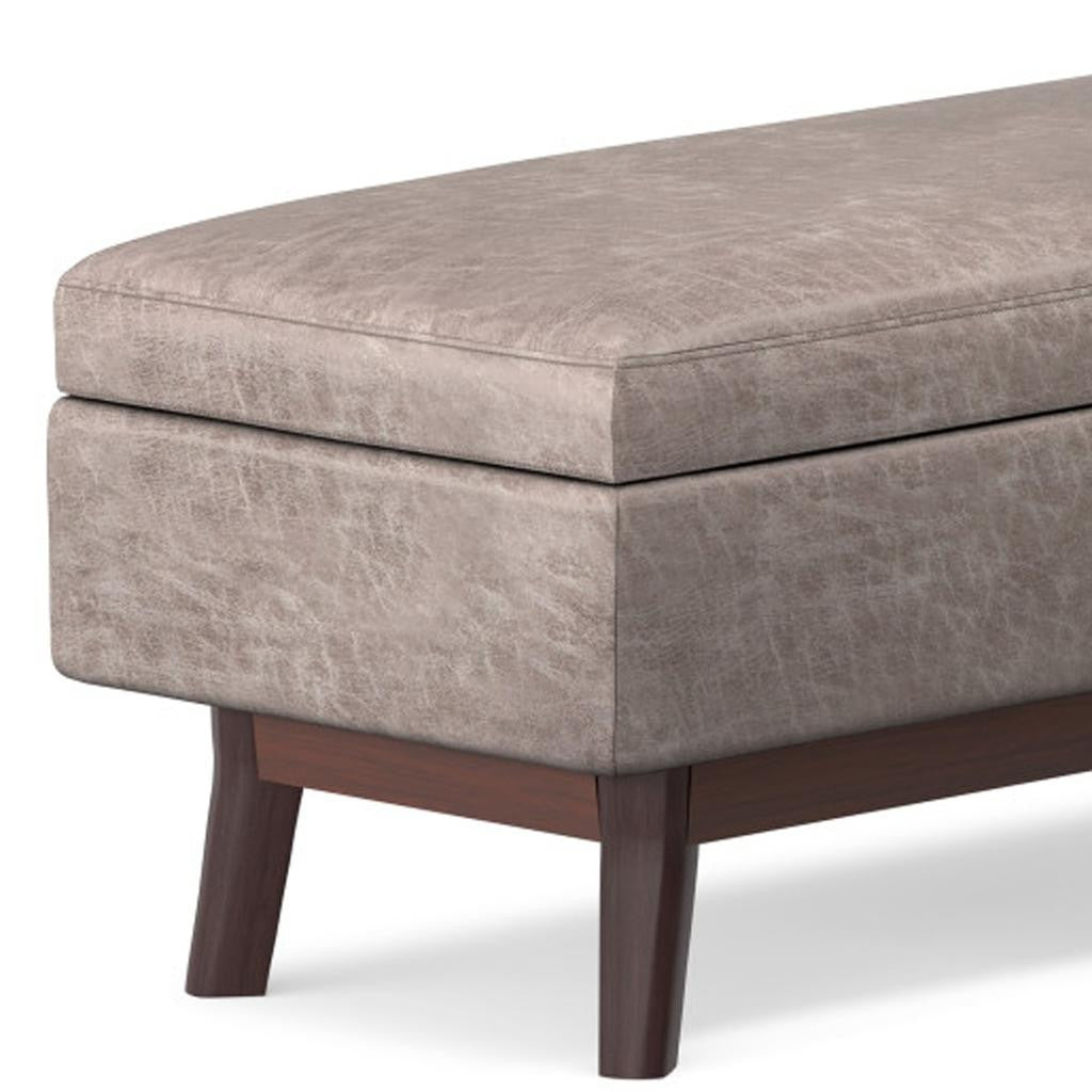 48" Gray and Brown Leather Cocktail Ottoman With Storage