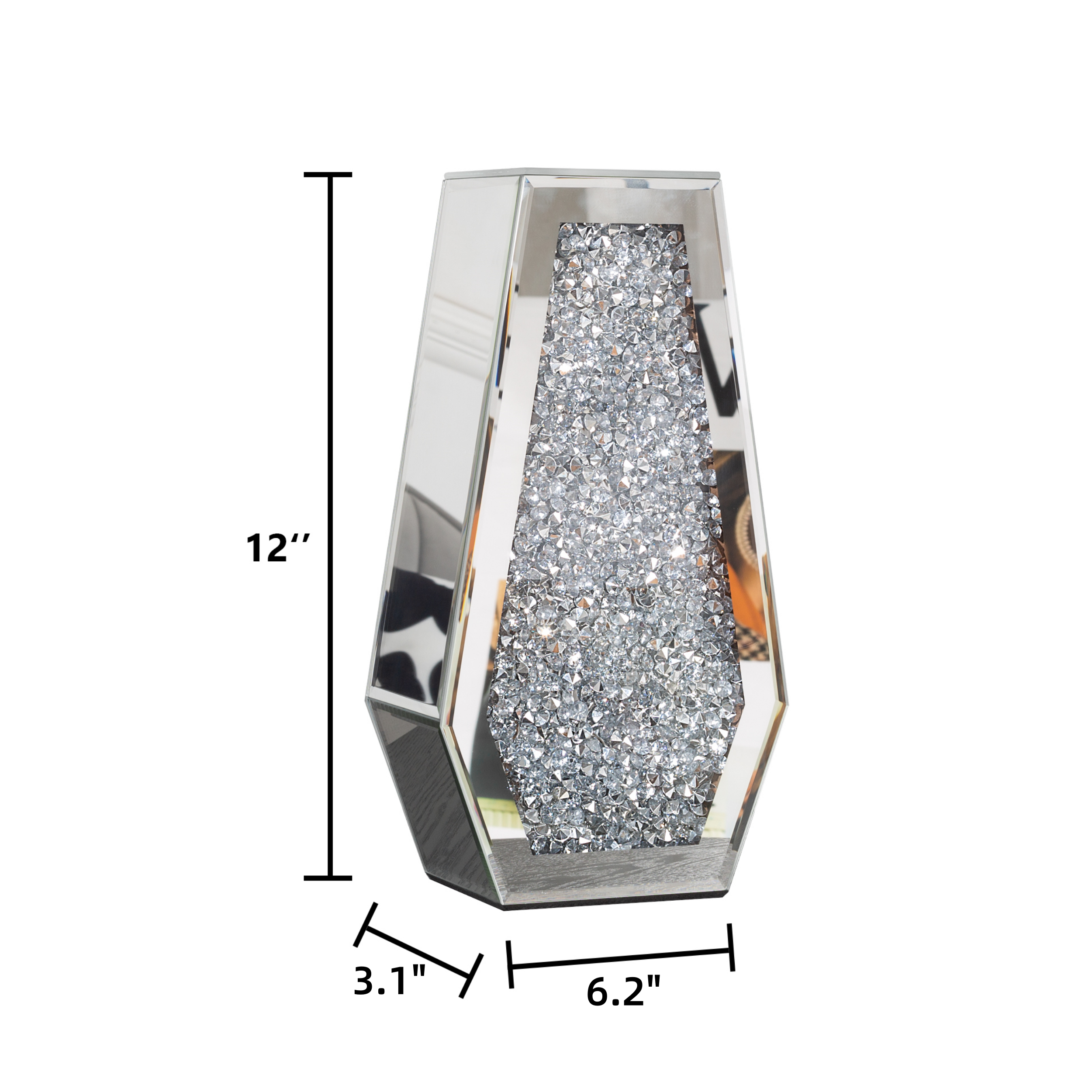 12" Silver Faux Crystal And Mirrored Glass Table Vase