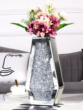 12" Silver Faux Crystal And Mirrored Glass Table Vase