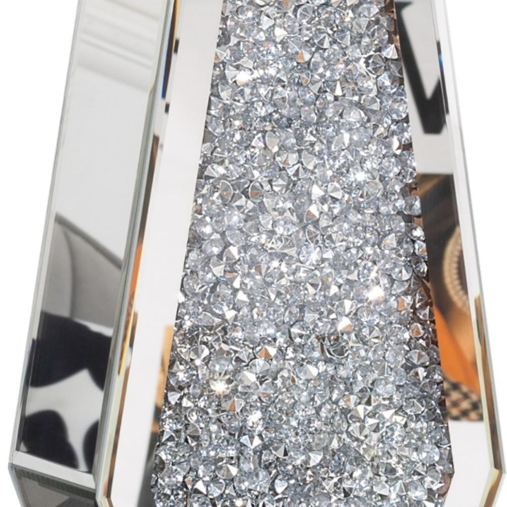 12" Silver Faux Crystal And Mirrored Glass Table Vase