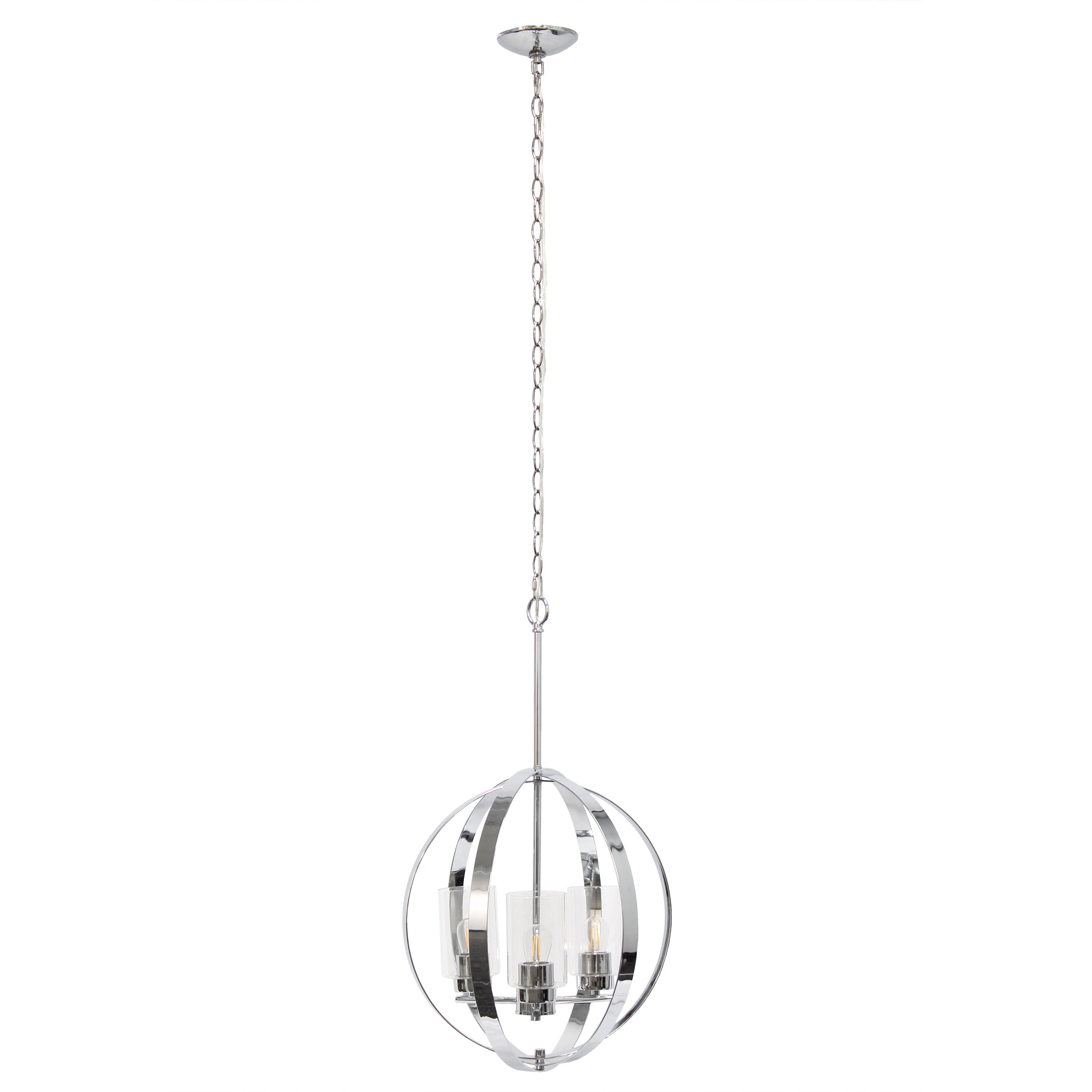 Clear And Silver Sphere Three Light Iron Ceiling Light With Silver Shades
