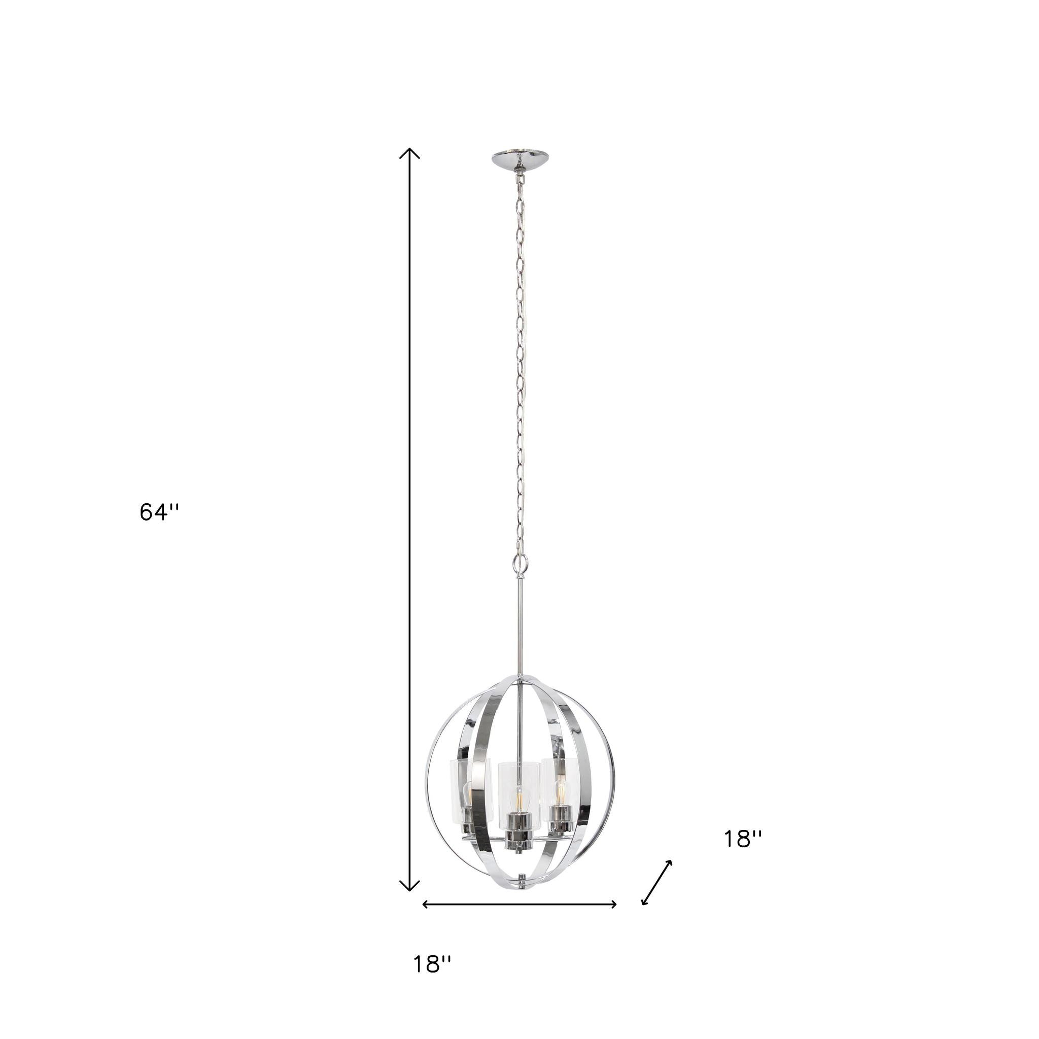 Clear And Silver Sphere Three Light Iron Ceiling Light With Silver Shades