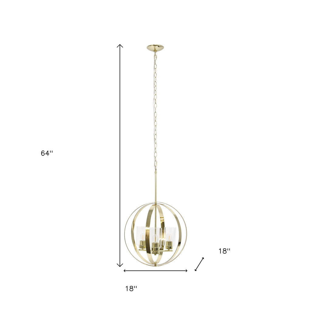 Clear And Gold Sphere Three Light Iron Ceiling Light With Gold Shades