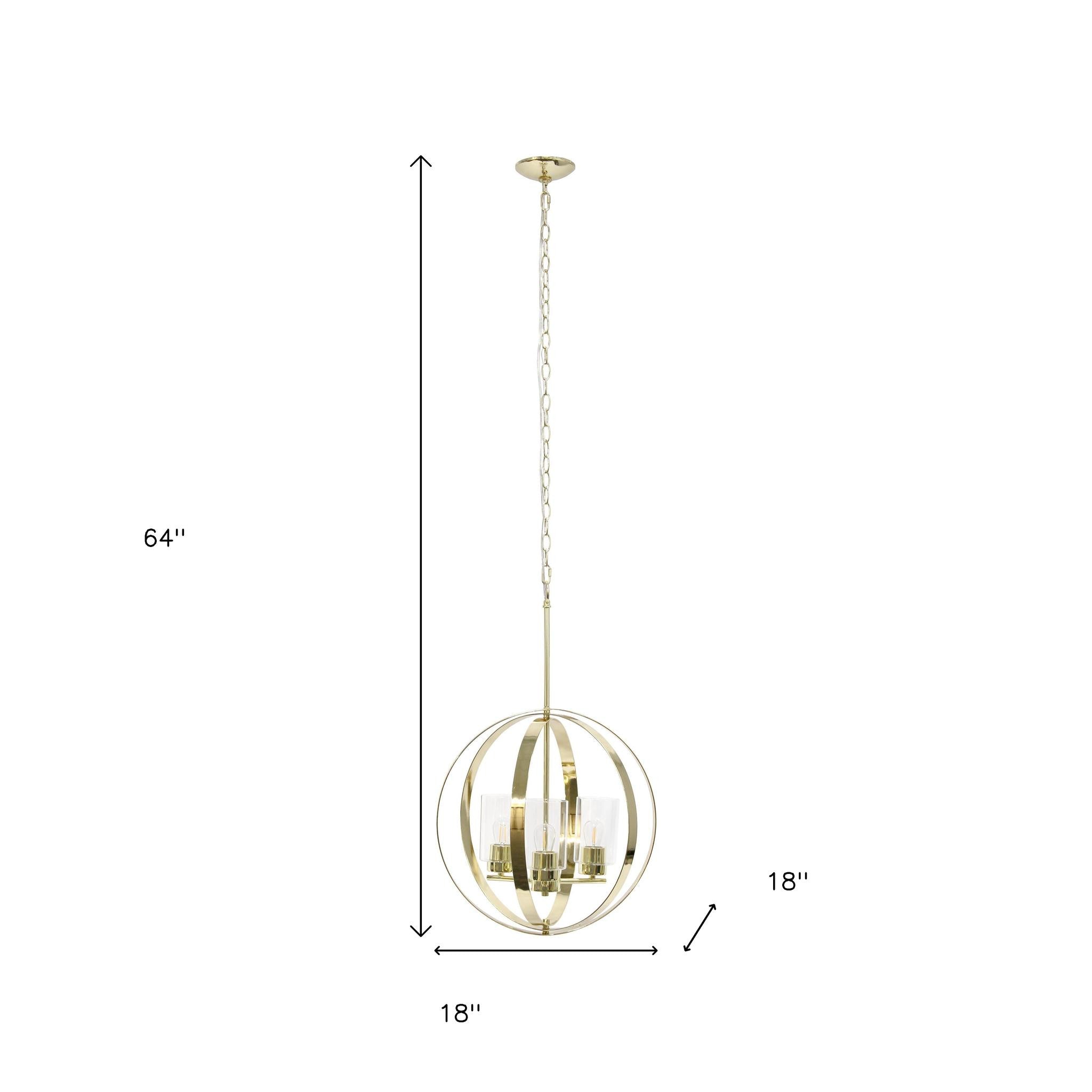 Clear And Gold Sphere Three Light Iron Ceiling Light With Gold Shades