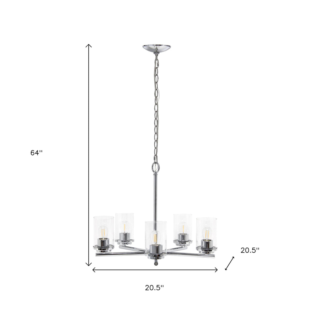 Silver And Clear Chandelier Five Light Iron Ceiling Light With Clear Shades