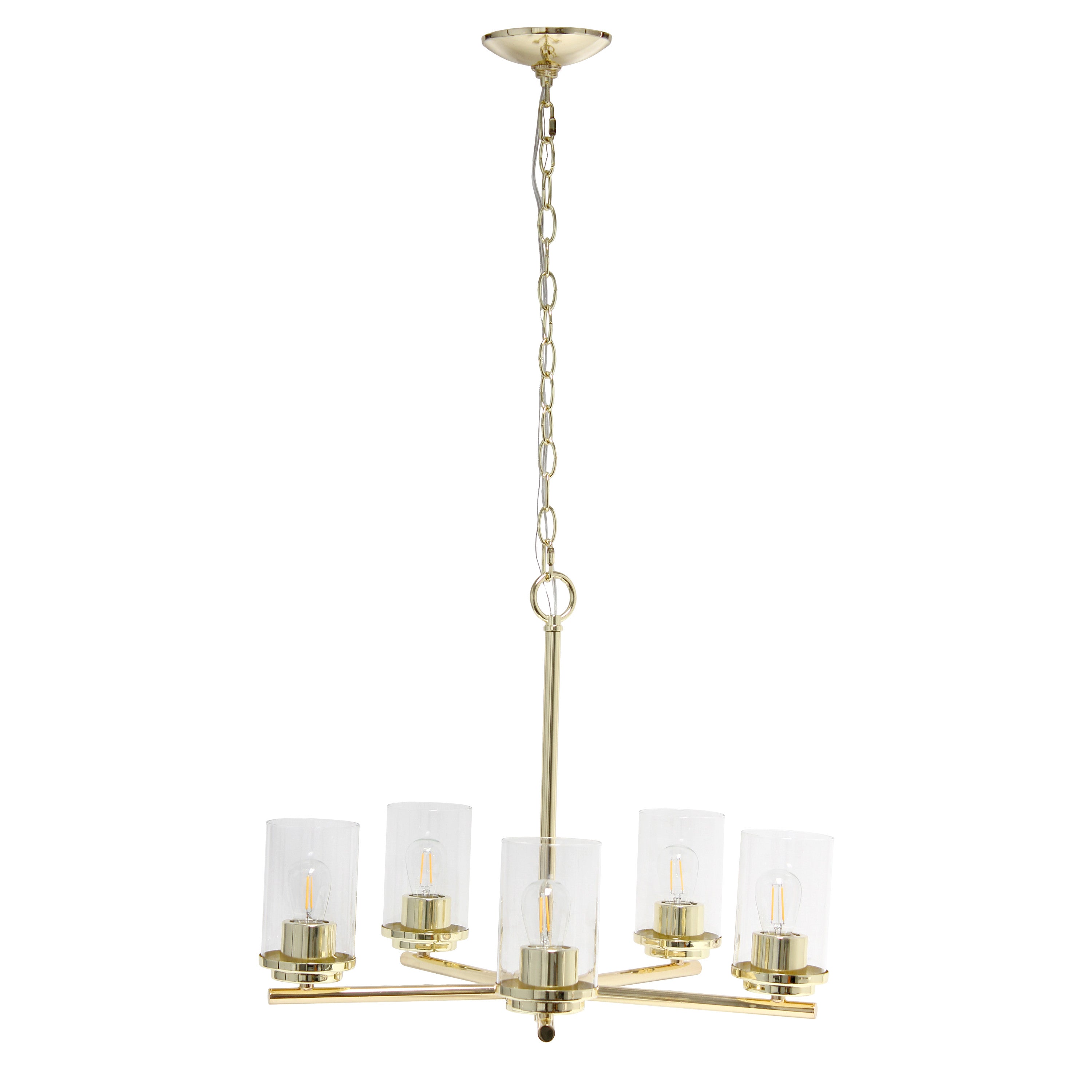 Gold And Clear Chandelier Five Light Iron Ceiling Light With Clear Shades