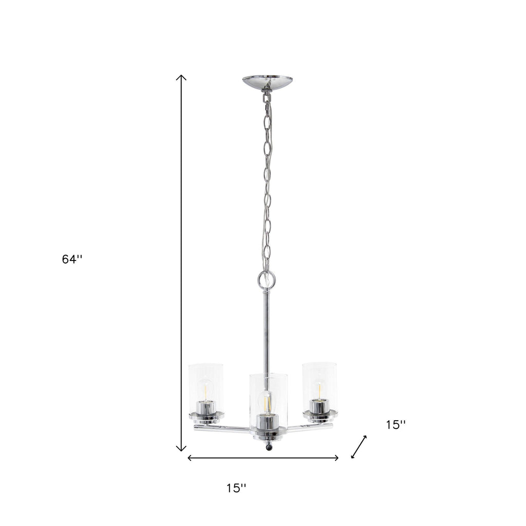 Silver And Clear Chandelier Three Light Iron Ceiling Light With Clear Shades