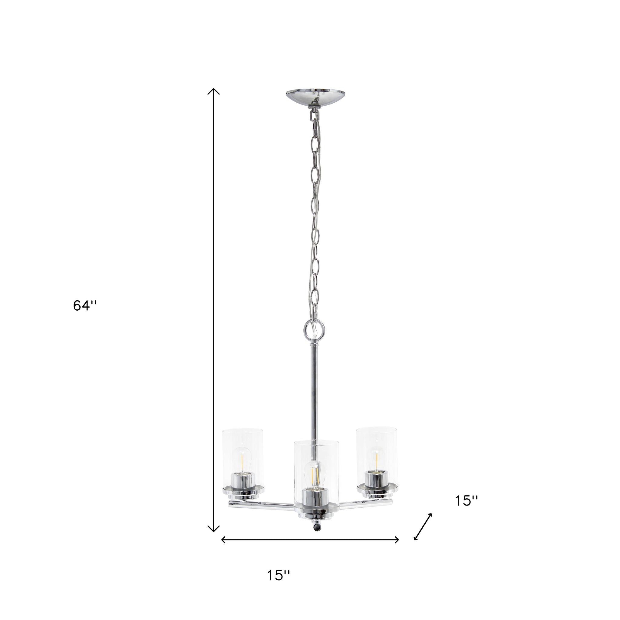 Silver And Clear Chandelier Three Light Iron Ceiling Light With Clear Shades