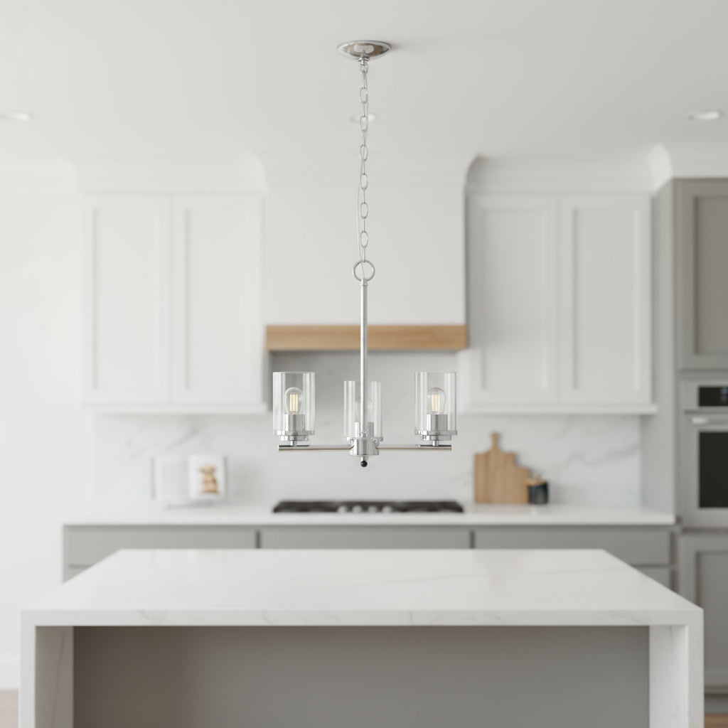 Silver And Clear Chandelier Three Light Iron Ceiling Light With Clear Shades