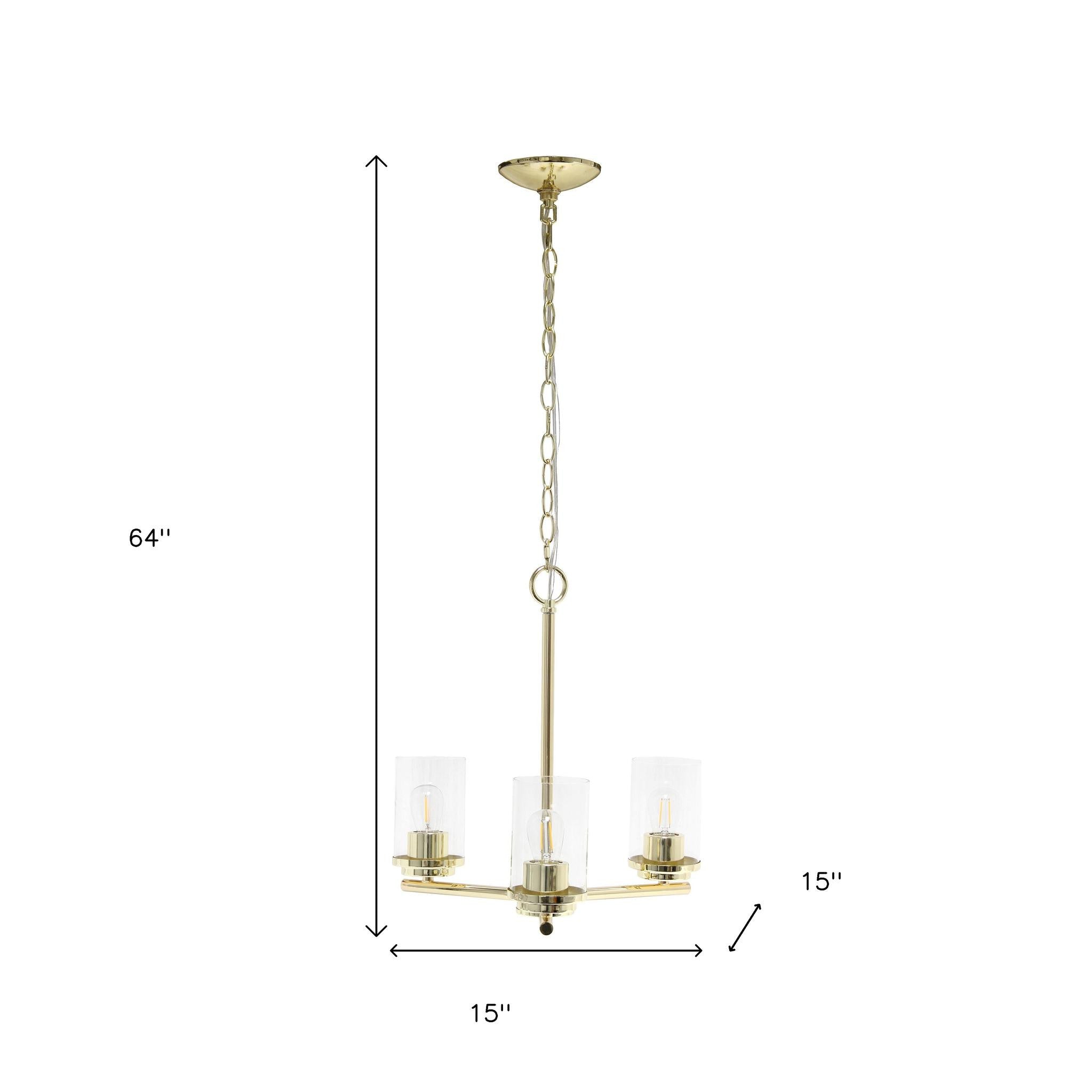 Gold And Clear Chandelier Three Light Iron Ceiling Light With Clear Shades