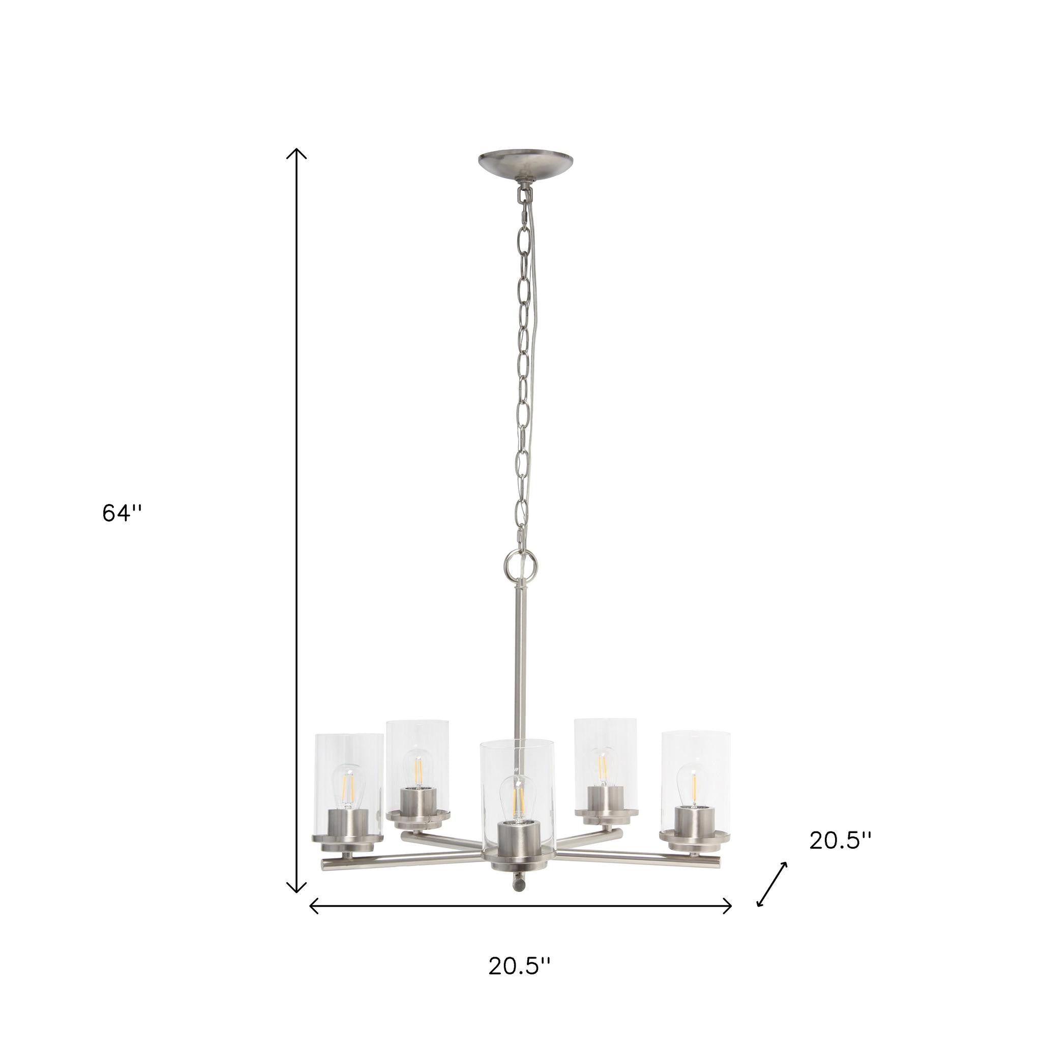 Nickel And Clear Chandelier Five Light Iron Ceiling Light With Clear Shades