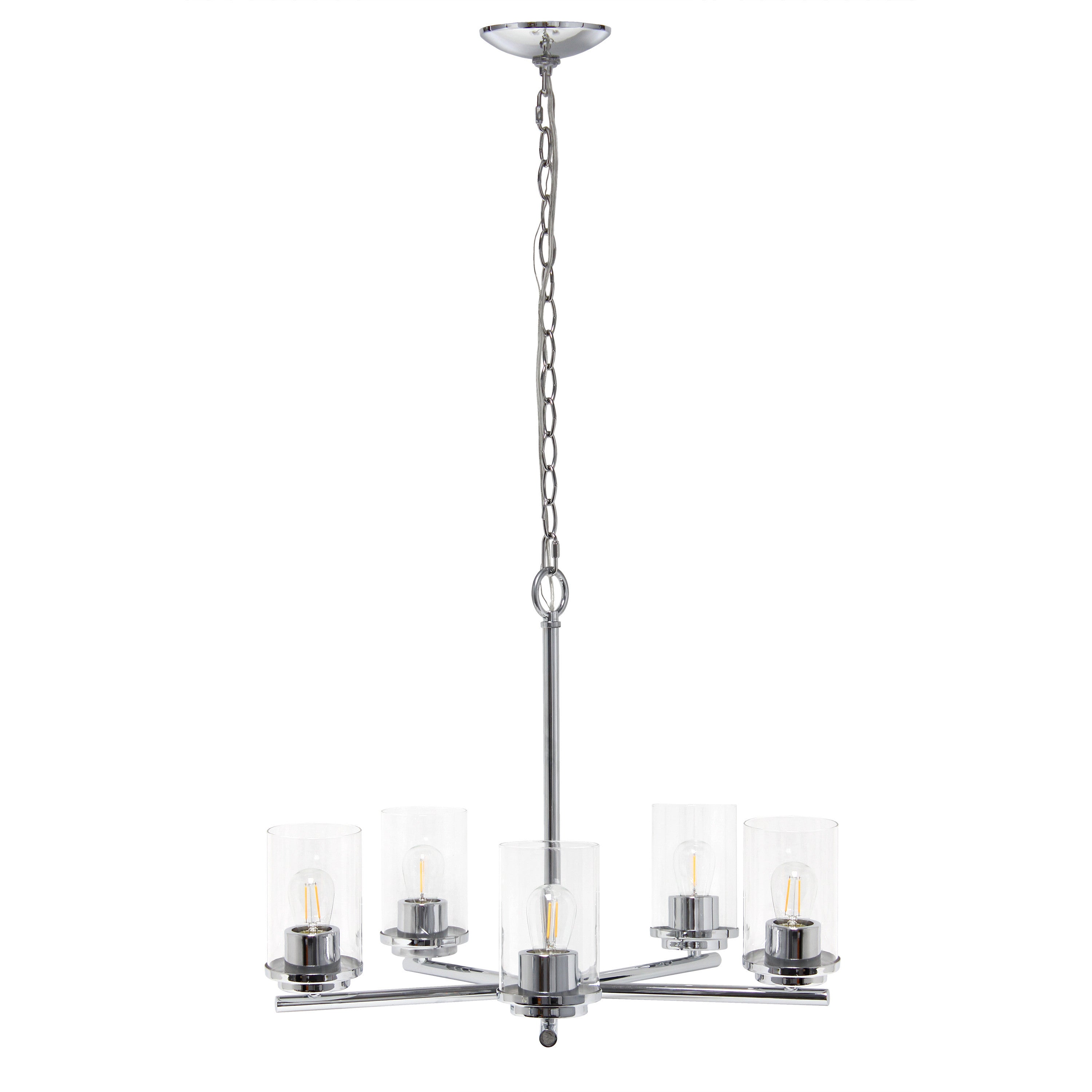 Silver And Clear Chandelier Five Light Iron Ceiling Light With Clear Shades