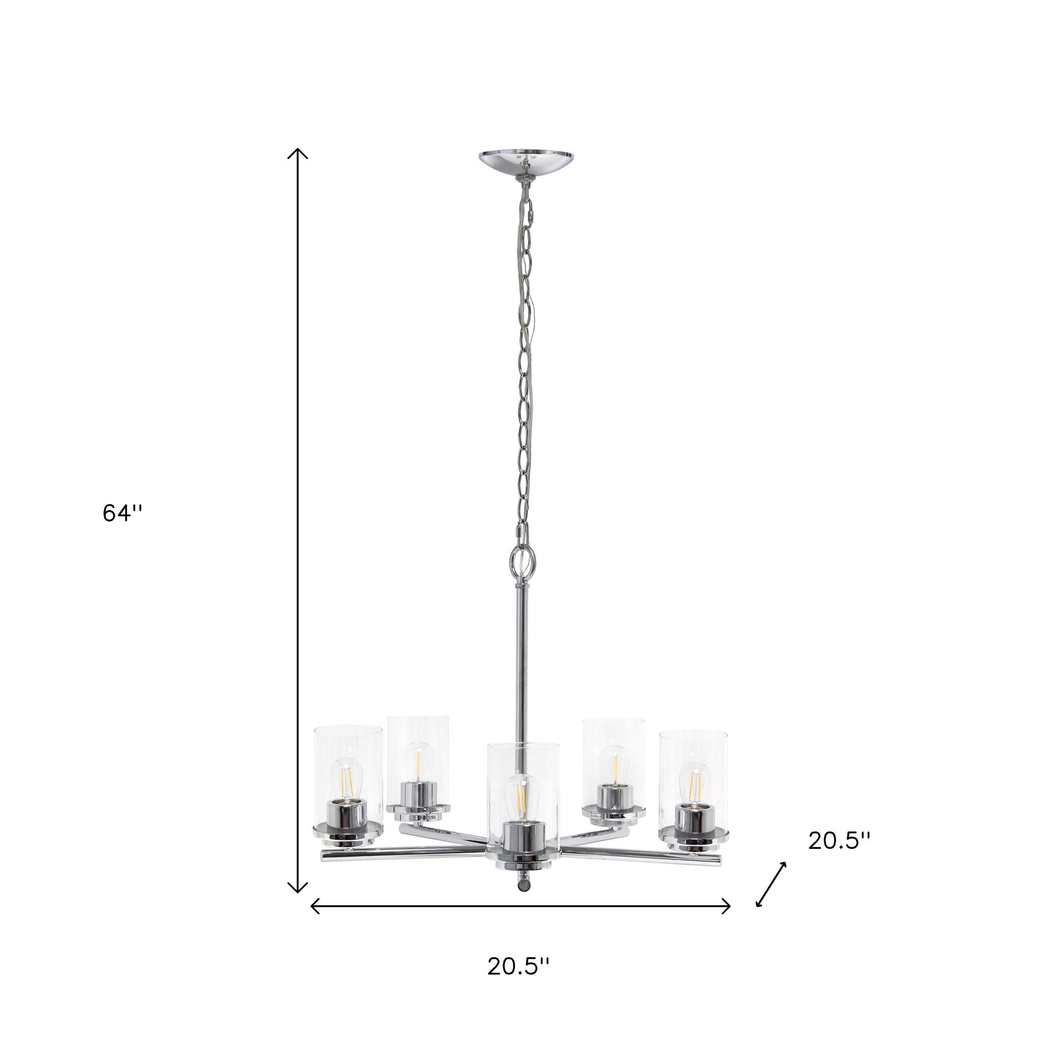 Silver And Clear Chandelier Five Light Iron Ceiling Light With Clear Shades