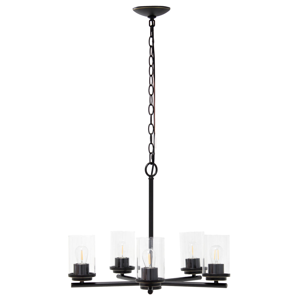 Bronze And Clear Chandelier Five Light Iron Ceiling Light With Clear Shades