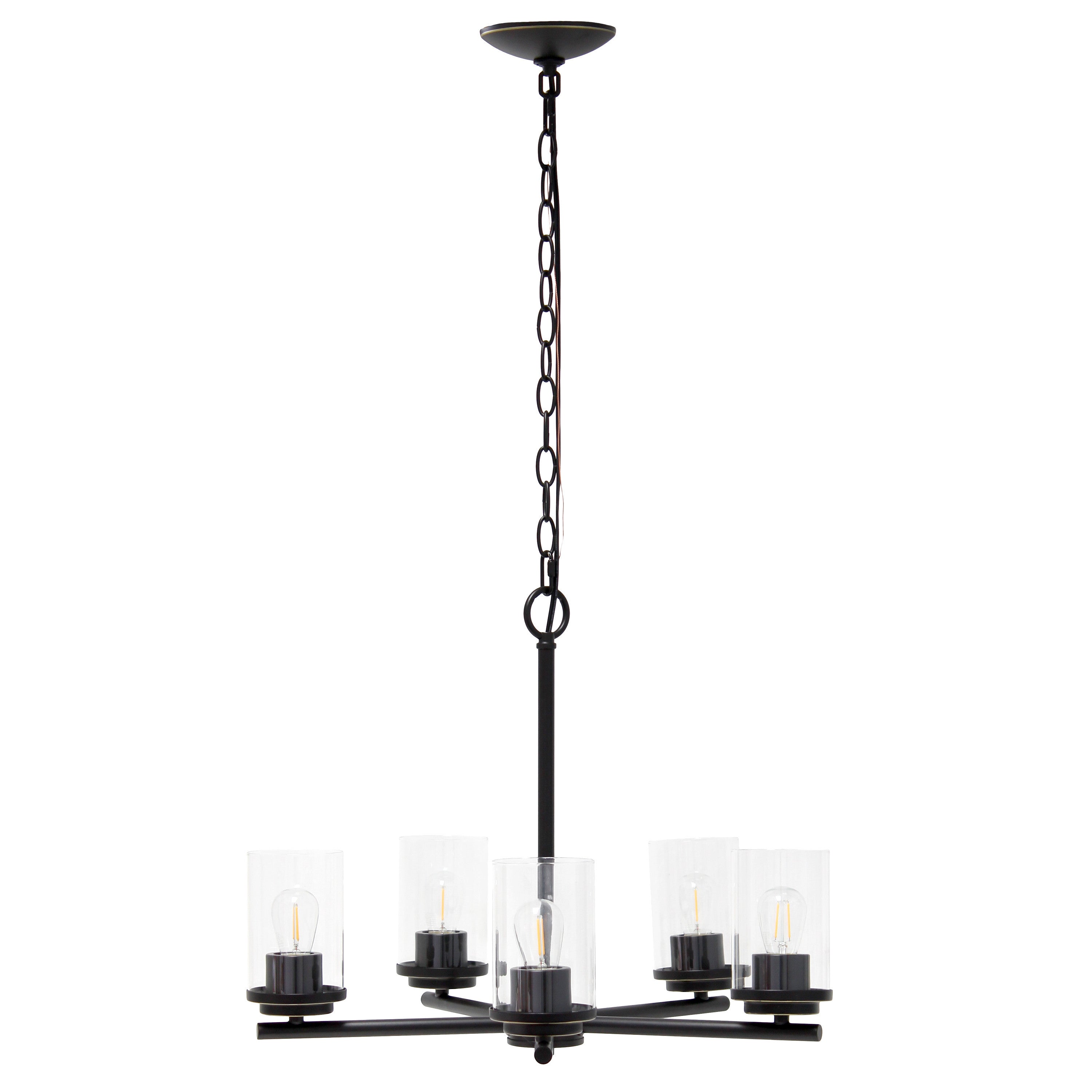 Bronze And Clear Chandelier Five Light Iron Ceiling Light With Clear Shades