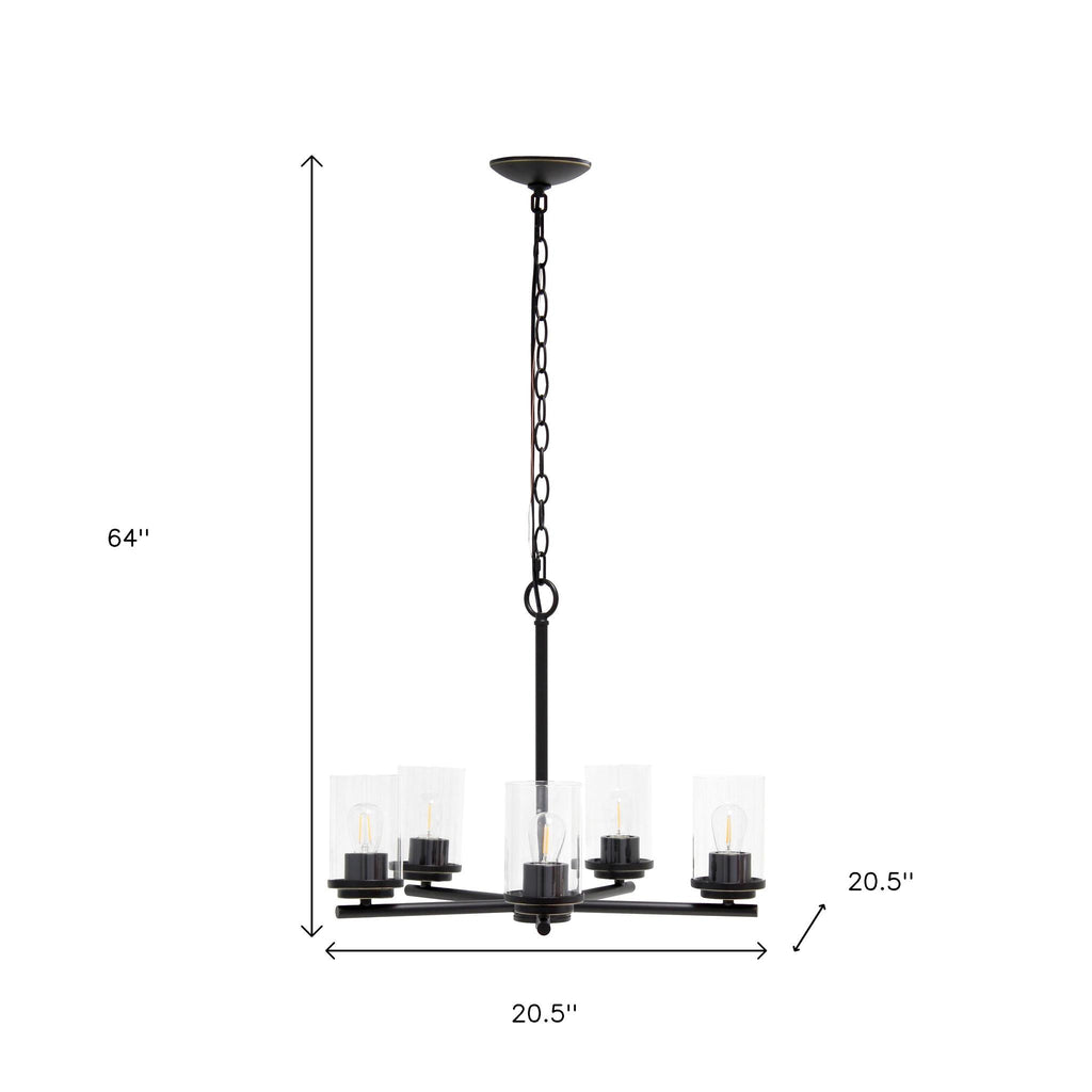 Bronze And Clear Chandelier Five Light Iron Ceiling Light With Clear Shades