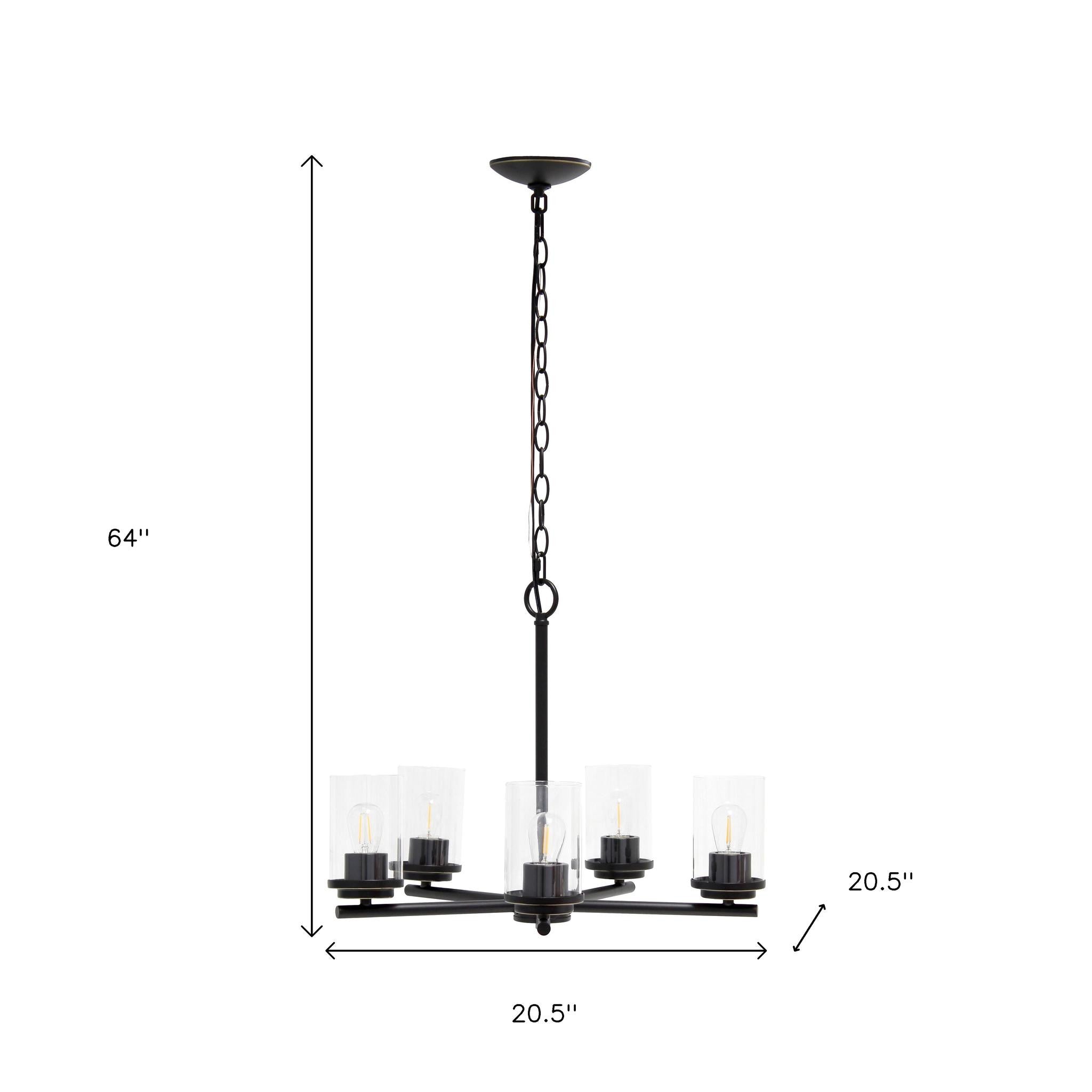 Bronze And Clear Chandelier Five Light Iron Ceiling Light With Clear Shades