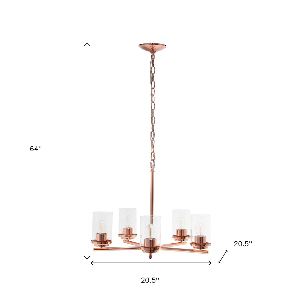 Rose Gold And Clear Chandelier Five Light Iron Ceiling Light With Clear Shades