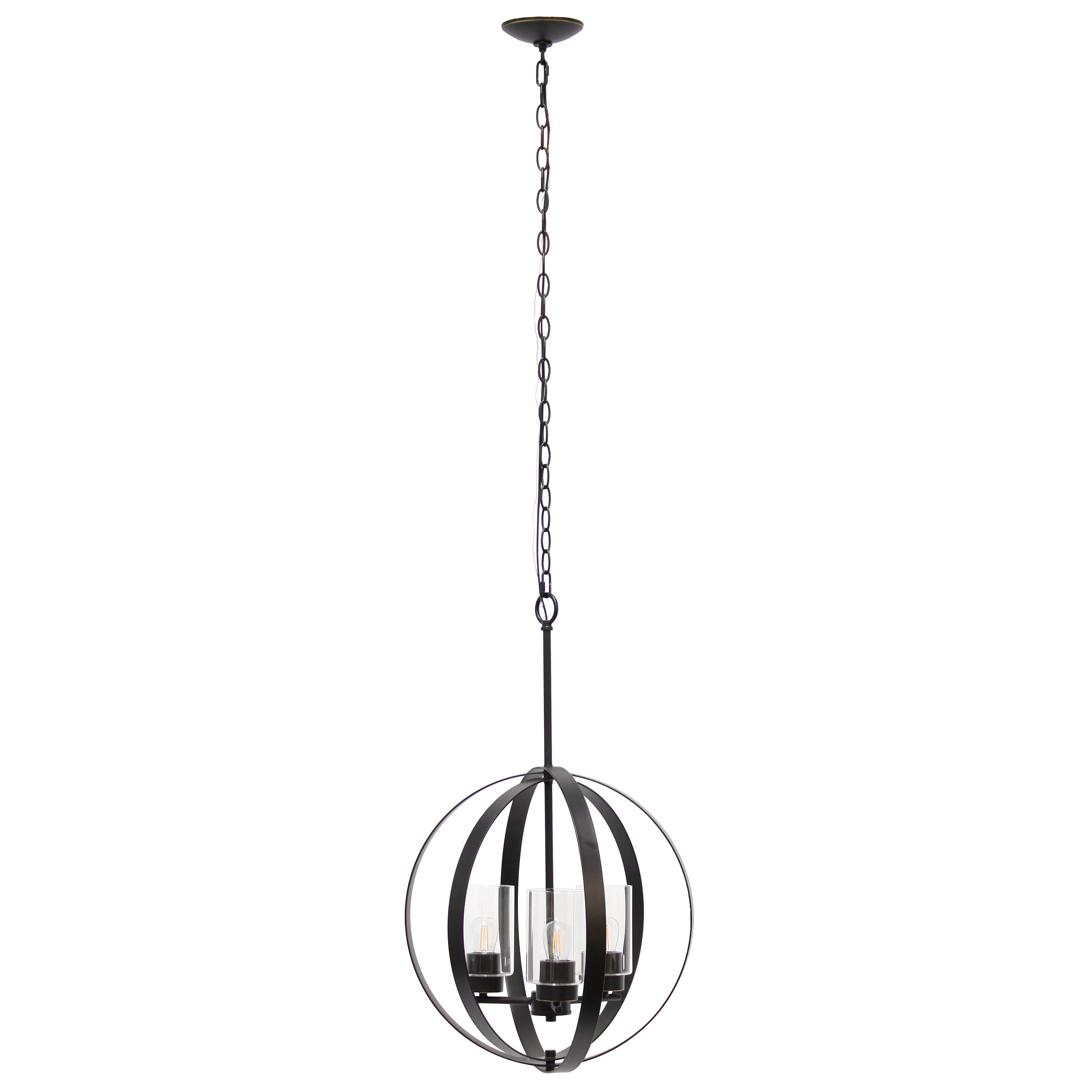 Bronze And Clear Sphere Three Light Iron Ceiling Light With Clear Shades