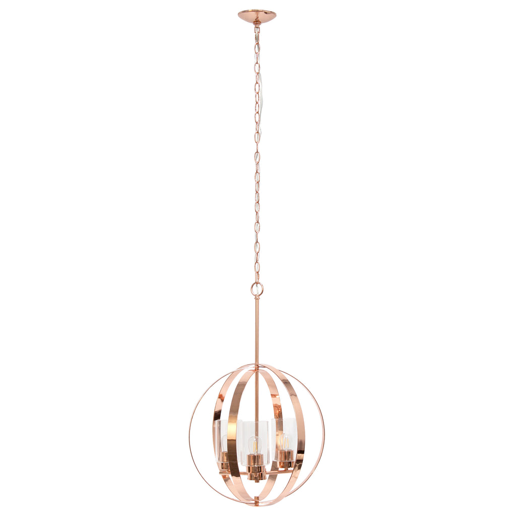 Rose Gold And Clear Sphere Three Light Iron Ceiling Light With Clear Shades