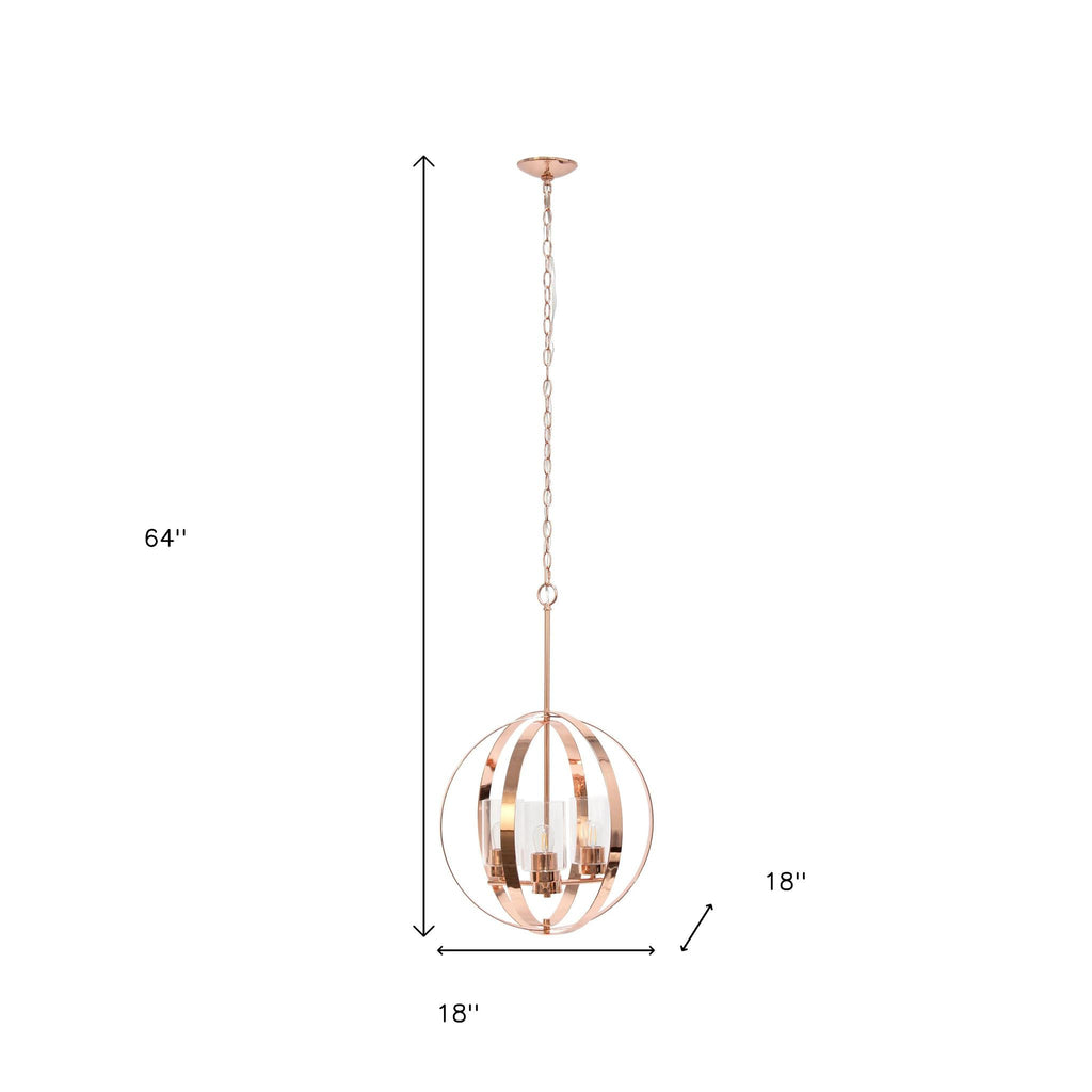 Rose Gold And Clear Sphere Three Light Iron Ceiling Light With Clear Shades