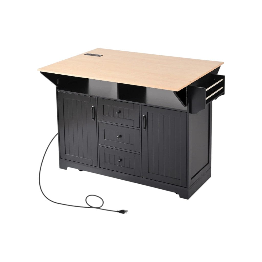 Cooking space on 56-Inch Black Wood Rolling Kitchen Island by Homeroots