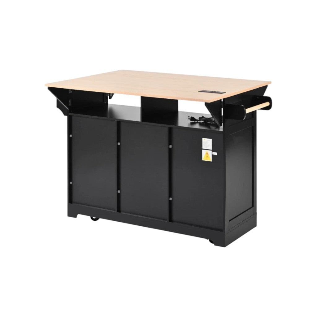 Stylish design of 56-Inch Black Wood Rolling Kitchen Island by Homeroots