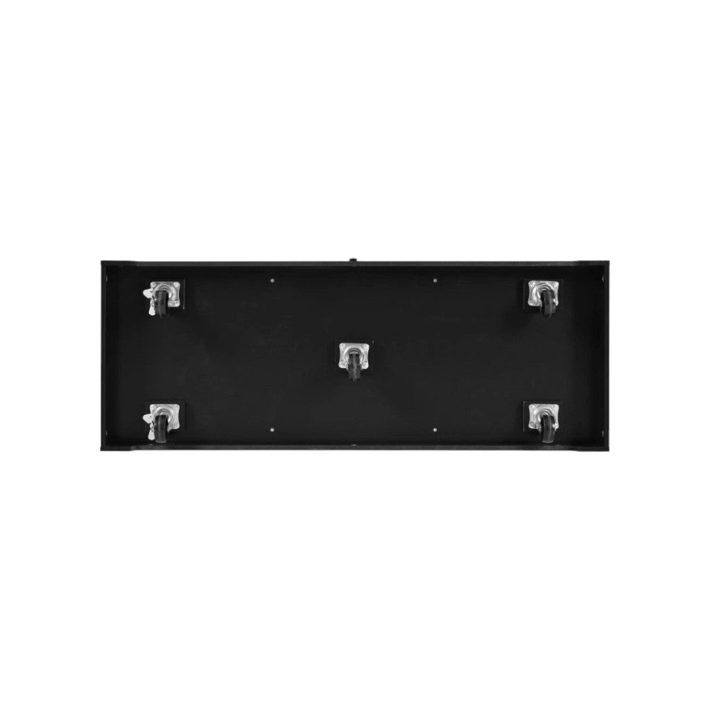 Versatile use of 56-Inch Black Wood Rolling Kitchen Island for meal prep