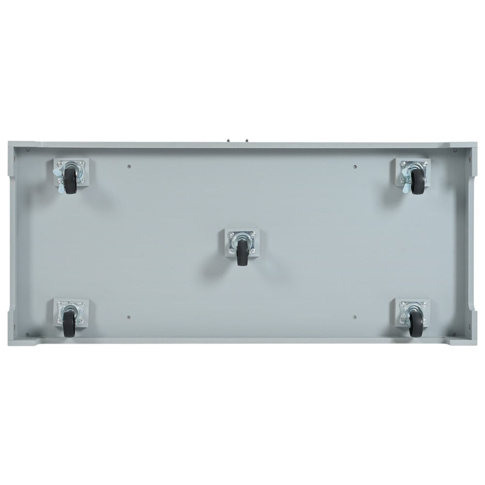 Front view of 49" Light Blue Wood Rolling Kitchen Island by Homeroots