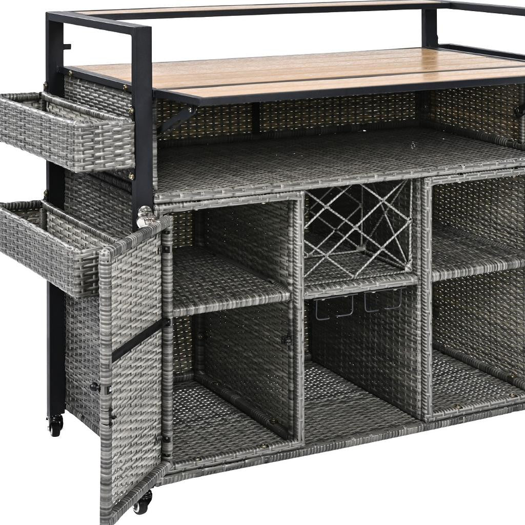 Lifestyle shot of 53-Inch Gray Wood and Metal Rolling Kitchen Island in modern kitchen