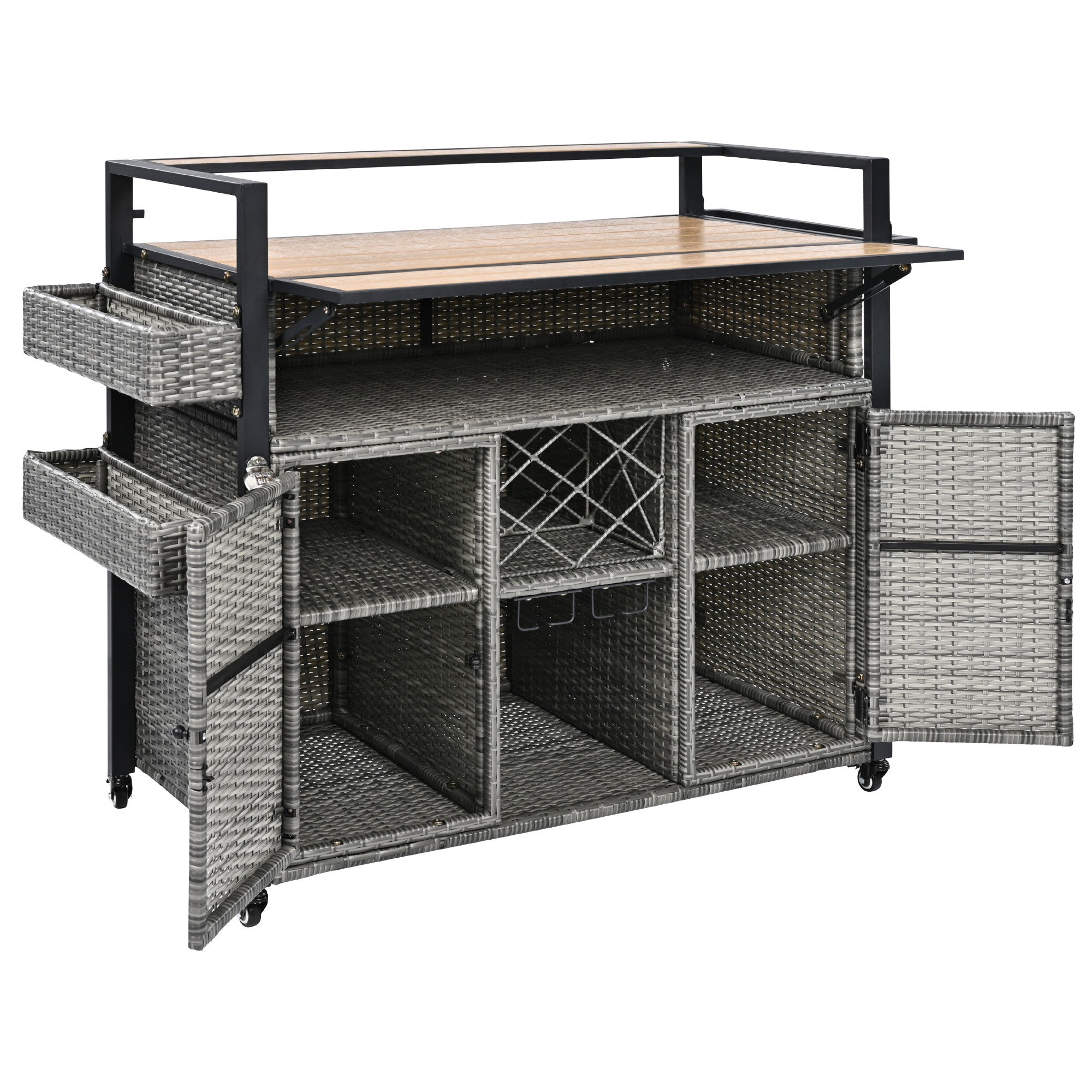 Front view of 53-Inch Gray Wood and Metal Rolling Kitchen Island by Homeroots