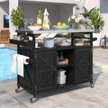 Front view of 50" Black Wood Rolling Kitchen Island by Homeroots